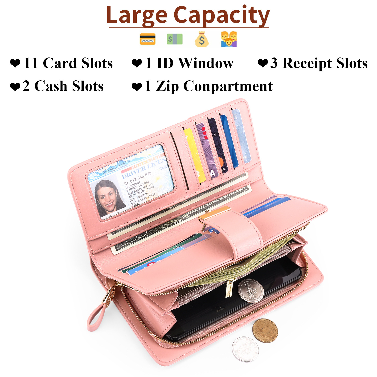 Foreign Trade 2022 New Women's Color Long Wallet Rfid Anti-Theft Brush Europe And The United States Large Capacity Handbag Wallet details Picture