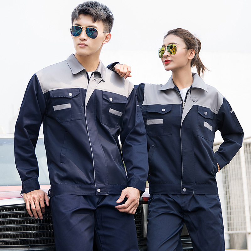 Manufacturer's polyester-cotton work clothes set, men's polyester-cotton electric welding long-sleeved auto repair clothing, durable and wearable labor protection clothing top Specification image