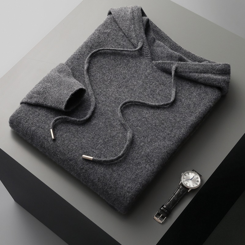 First-line ready-to-wear wool sweaters, men's hoodies, seamless casual hooded wool sweaters, men's pullover sweaters, solid-color knitted sweaters Specification image