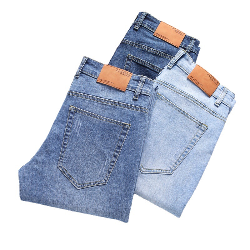 Wholesale of men's youth jeans, summer Korean trendy brand, fashionable slim-fit straight-leg jeans, elastic men's style Item Picture