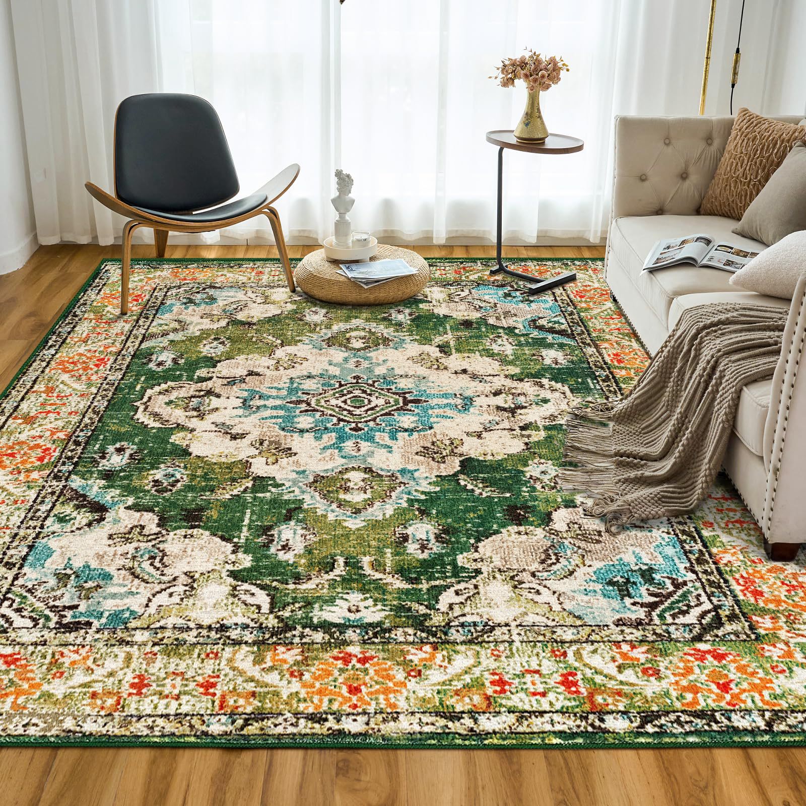 Cross-border Amazon machine-washable floor mat, living room coffee table, retro washable carpet with anti-slip and foldable carpet details Picture