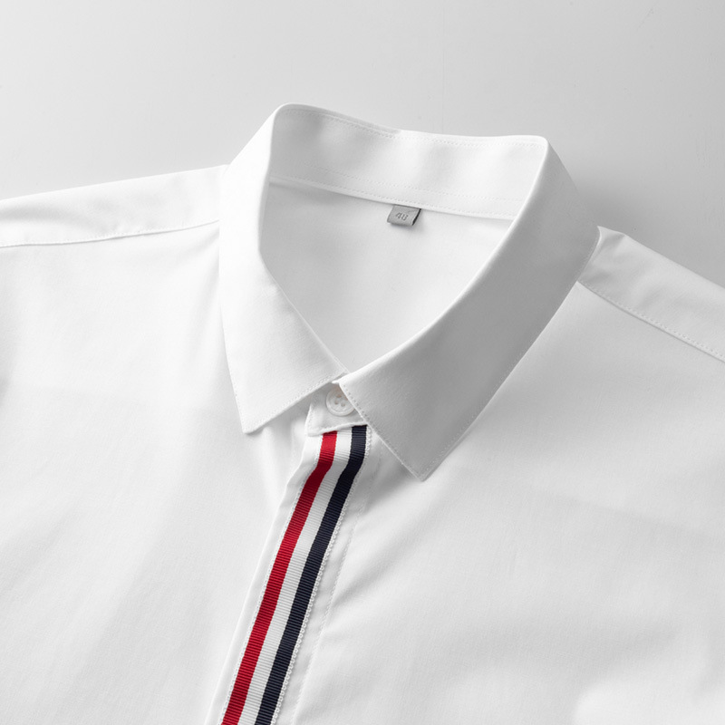 New style Tencel cotton no-iron high-end solid color men's long-sleeved shirt with lapel webbing, TB trendy brand men's shirt Specification image