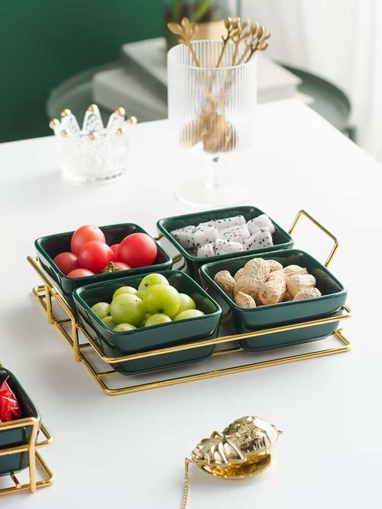 The internet-famous creative ceramic grid fruit plate is a commercial fruit, snack, tea and heart plate, specially designed for chess and card rooms and foot baths details Picture