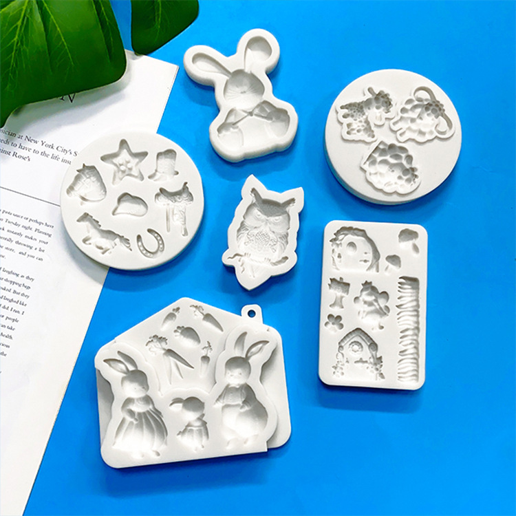 Fondant Forest Animal Farm Silicone Mold Sheep Owl Grinder Easter Bunny Chocolate Mold details Picture