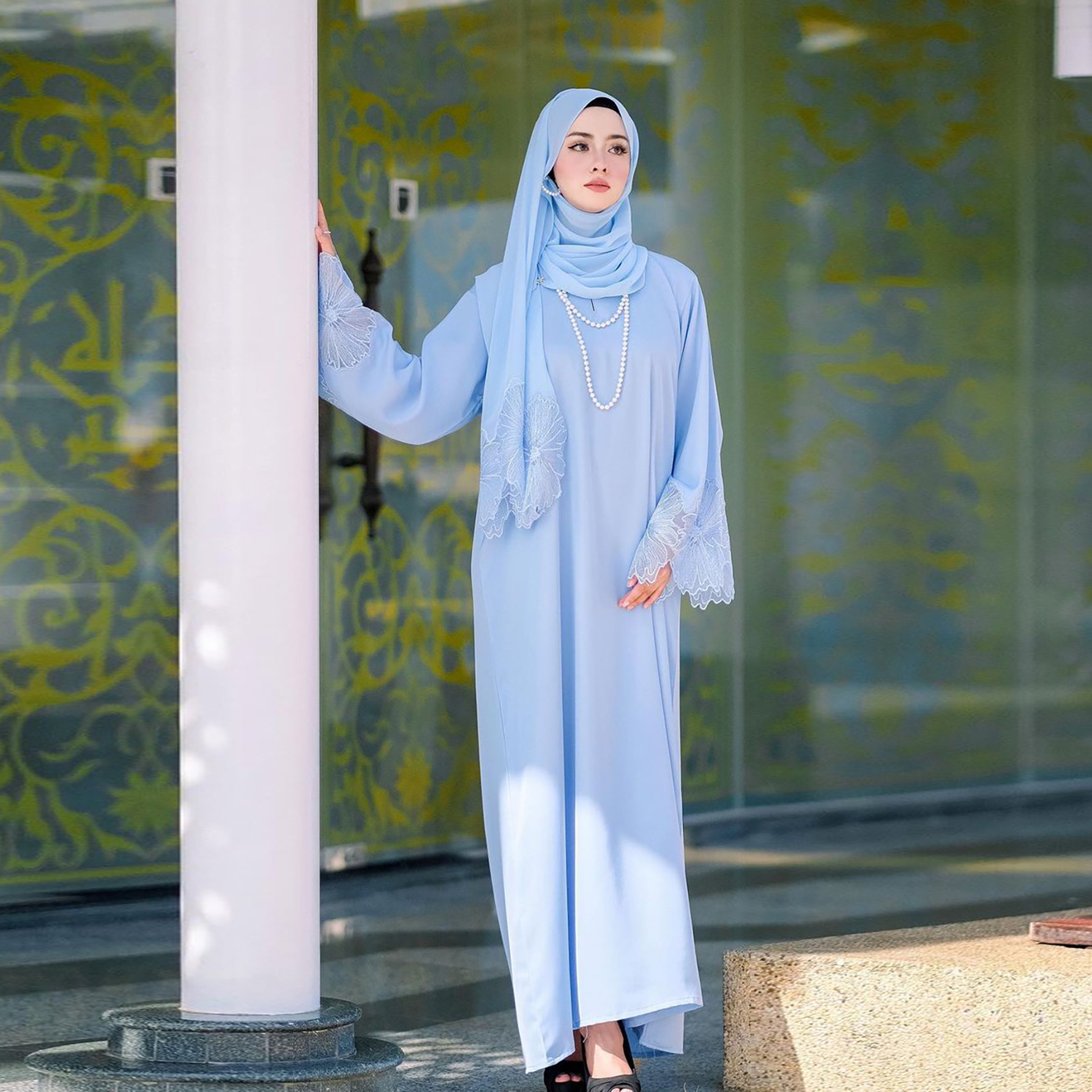 M189# Diamond-free seven-color Middle East foreign trade women's clothing Muslim women's robe, Malay Indonesian dress with headscarf Item Picture