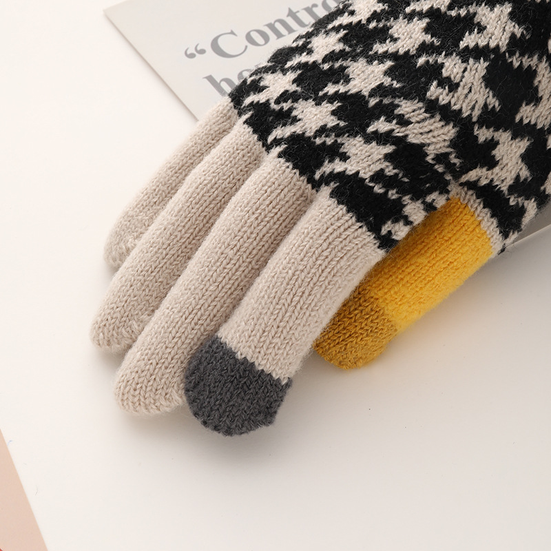 Winter adult warm gloves for women, with additional fleece cold-proof knitted touch screen jacquard wool finger gloves Specification image
