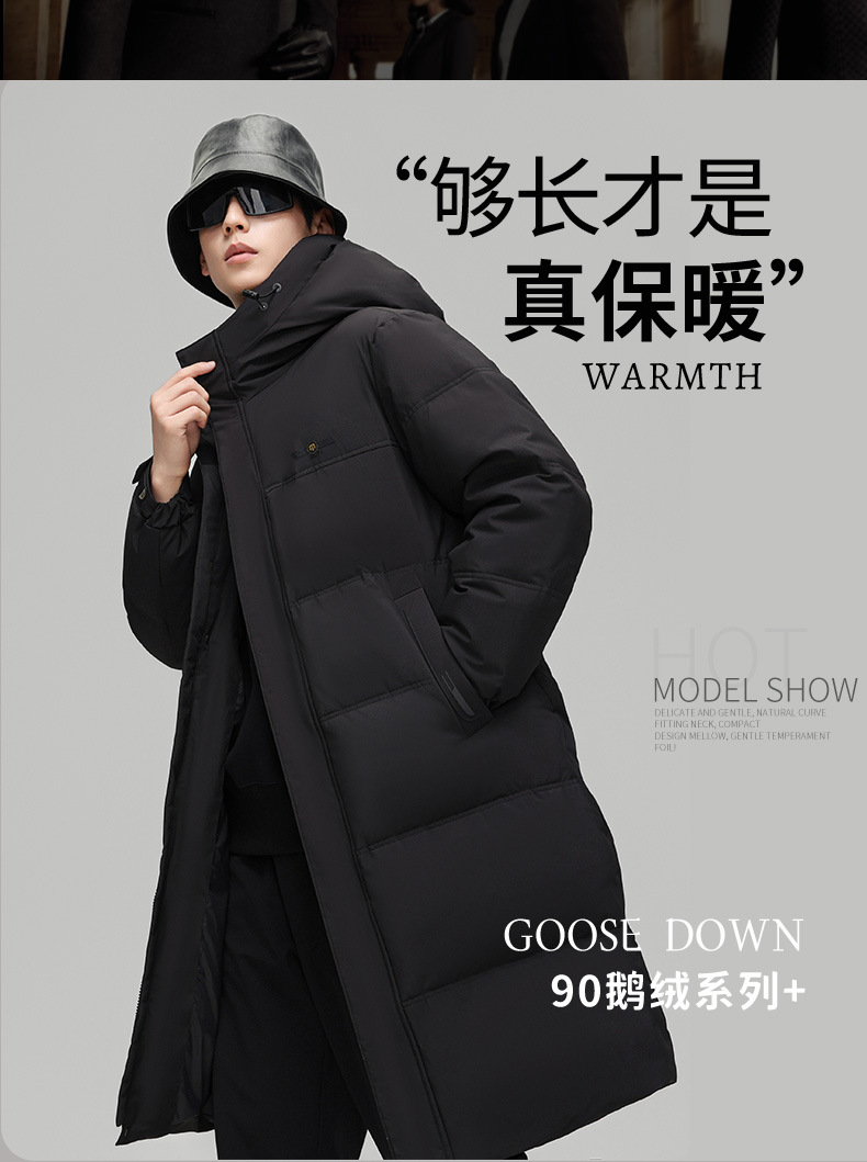2024 Long down jacket for men, middle-aged and young people, winter white goose down knee-length goose down jacket, cold protection and extreme cold pic 1