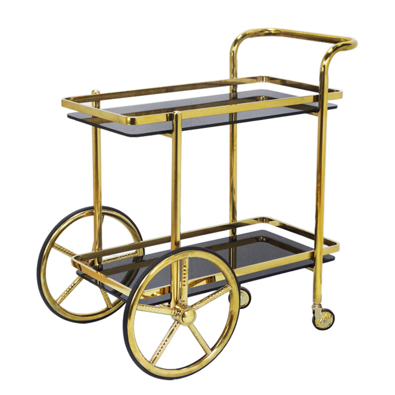 European-style titanium gold wine cart, imperial concubine wine cart, cake cart, double-layer food delivery cart, 4S store pastry and hotel service cart Item Picture