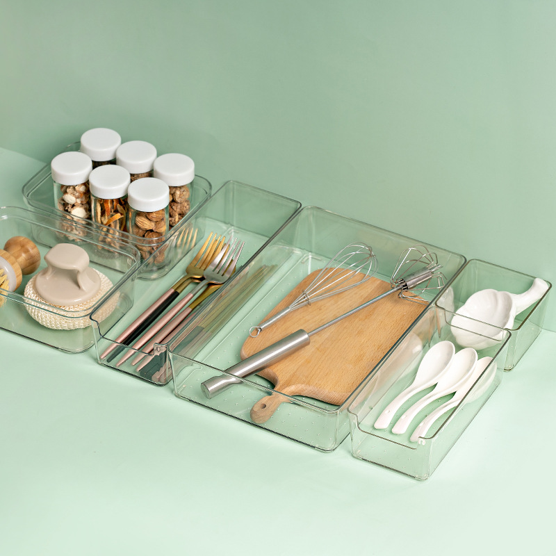 日式桌面抽屉收纳盒分隔厨房餐具文具整理小盒子透明塑料分格工具详情图4