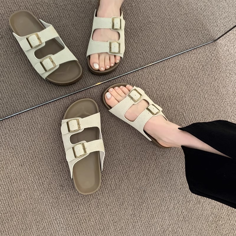 Thick-soled Boken slippers for women's summer outdoor wear 2026 new style casual retro Boken beach shoes French outdoor flip-flops Specification image