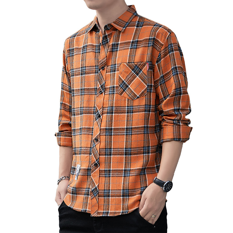 Winter men's loose checked shirts, autumn coats, long-sleeved brushed shirts for students, casual, fleece and thickened men's wear Item Picture