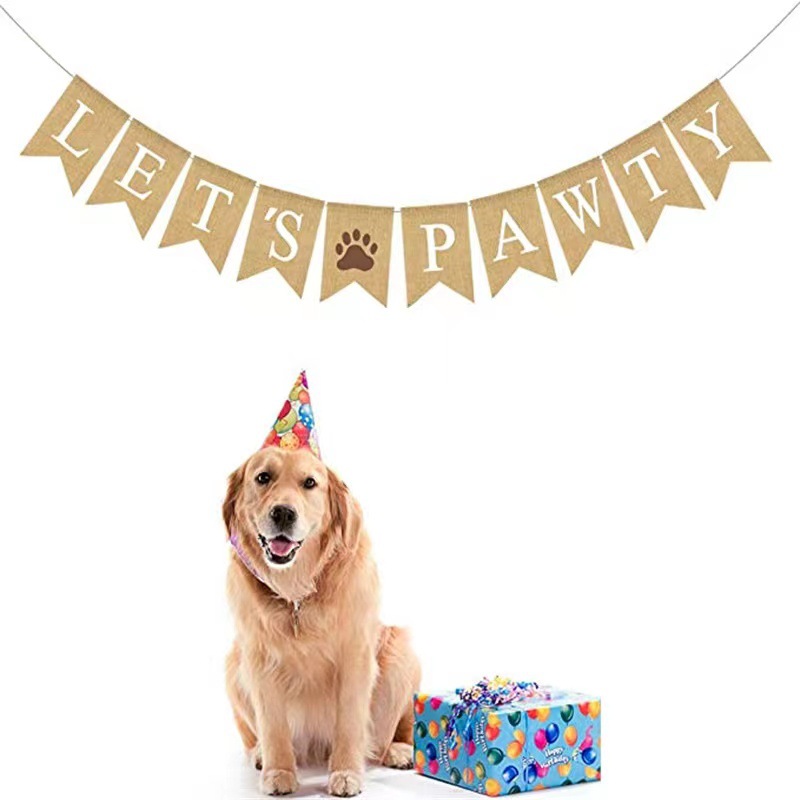 Hot-selling jute Let's Pawty banner and Paw print puppy birthday party decorations Specification image