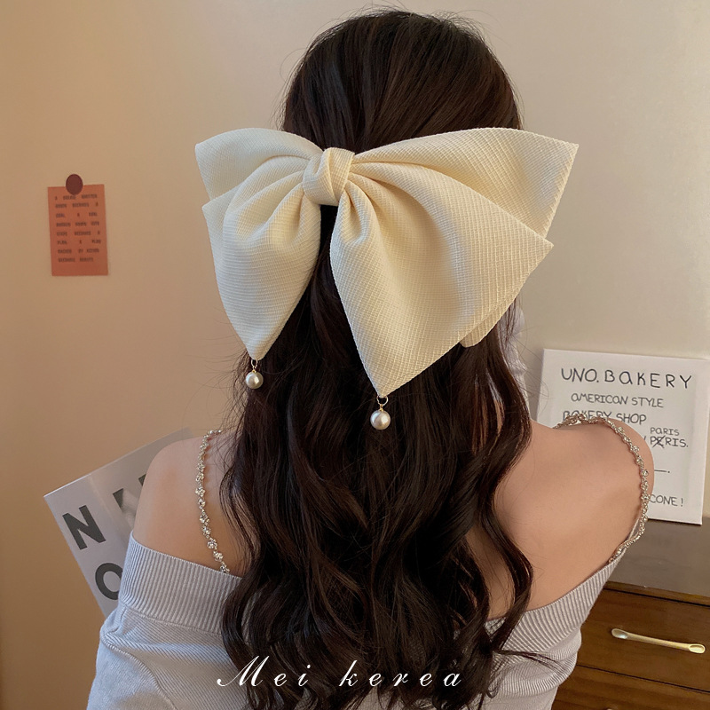 East Gate Temperament Pearl Large Bow Spring Clip Net Red Fashion Back Head Top Clip Retro Everything Hair Accessories Specification drawing