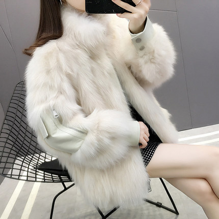 Haining Fur's 2022 winter new faux fox fur women's fur one-piece coat, Korean-style stand-up collar thickened coat Application Scenario