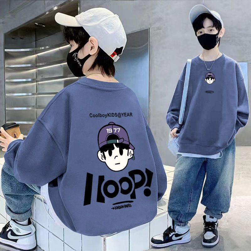 天才鲸 儿童秋季卫衣新款圆领韩版宽松运动长袖冬装男童洋气上衣详情图4