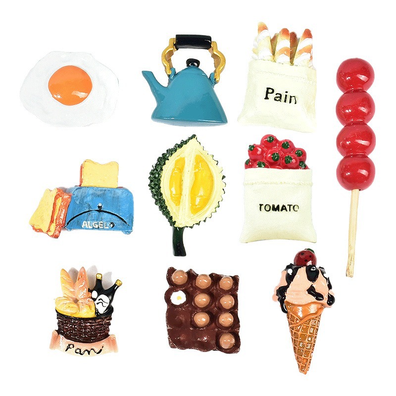 14 realistic Nordic cuisine fridge magnets, ice cream cones, egg tarts, magnetic resin handicrafts, home decoration message stickers Item Picture