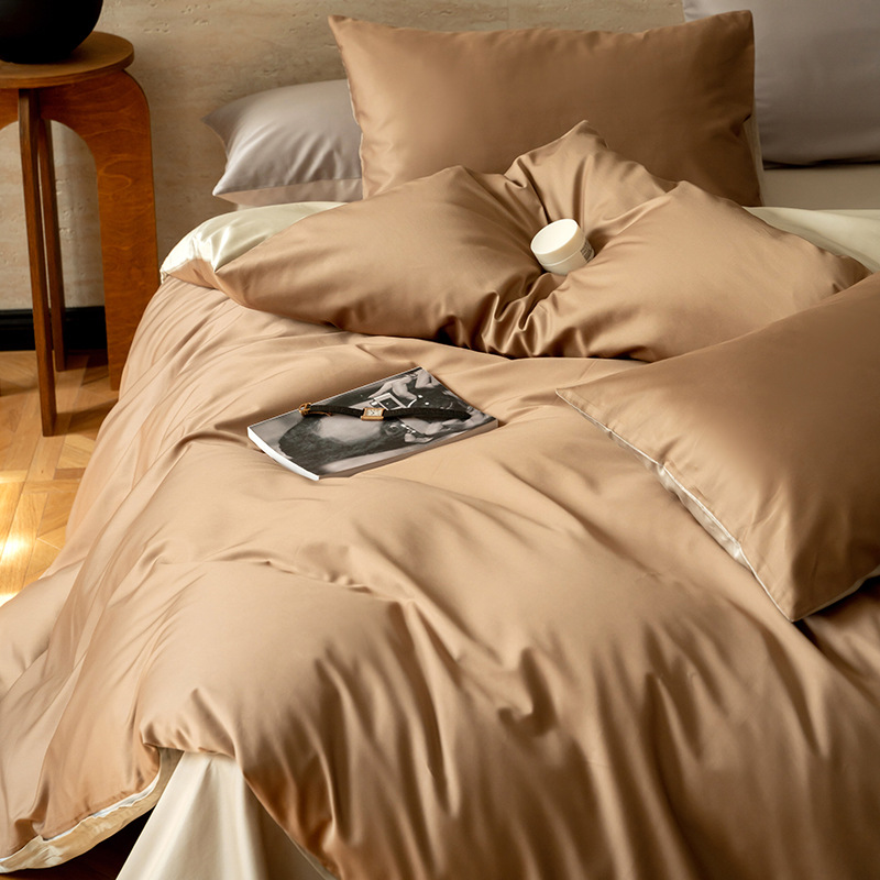 Nordic Simple Cotton Sateen Solid Color Four-Piece Pure Cotton Double Combination Plain Bed Sheet Set Bedding Products details Picture