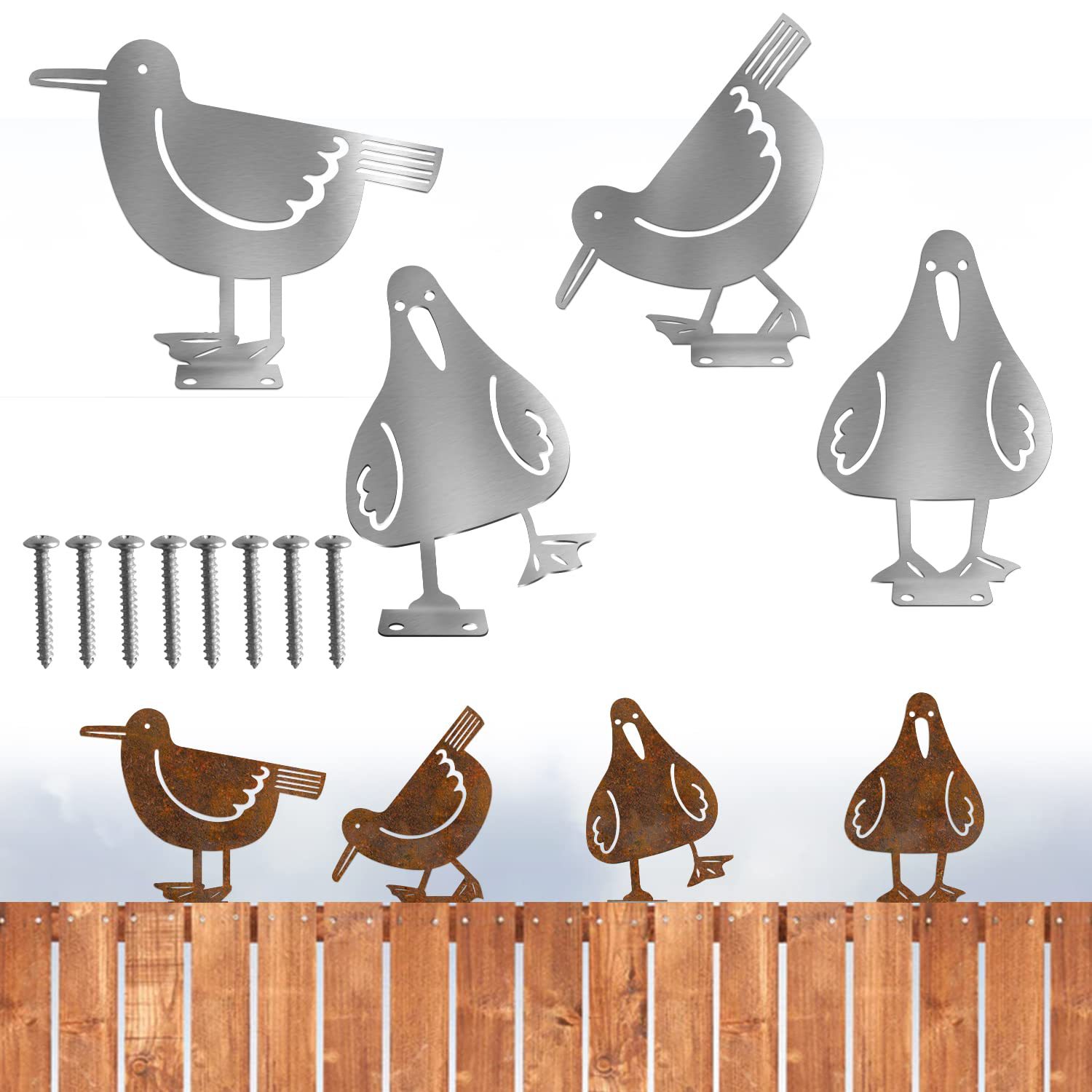 现货四只海鸟生锈的鸟铁艺装饰庭院花园摆件金属小鸟剪影户外插件详情图1