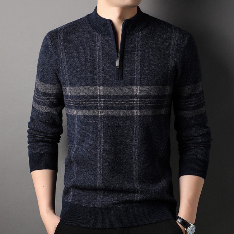 Men's semi-high zipper high-neck sweater, winter thickened sweater, warm knitted base layer Application Scenario