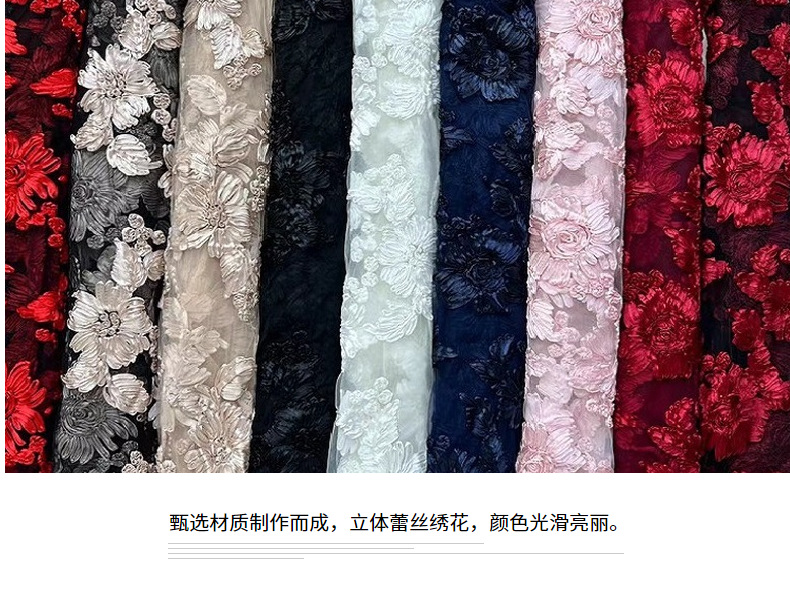 弘利科技 HLJC-332 厂家直销 新款立体网纱盘带芙蓉花绣 蕾丝童装花边 刺绣面料布料 支持剪米样 现货现发 订制详情3