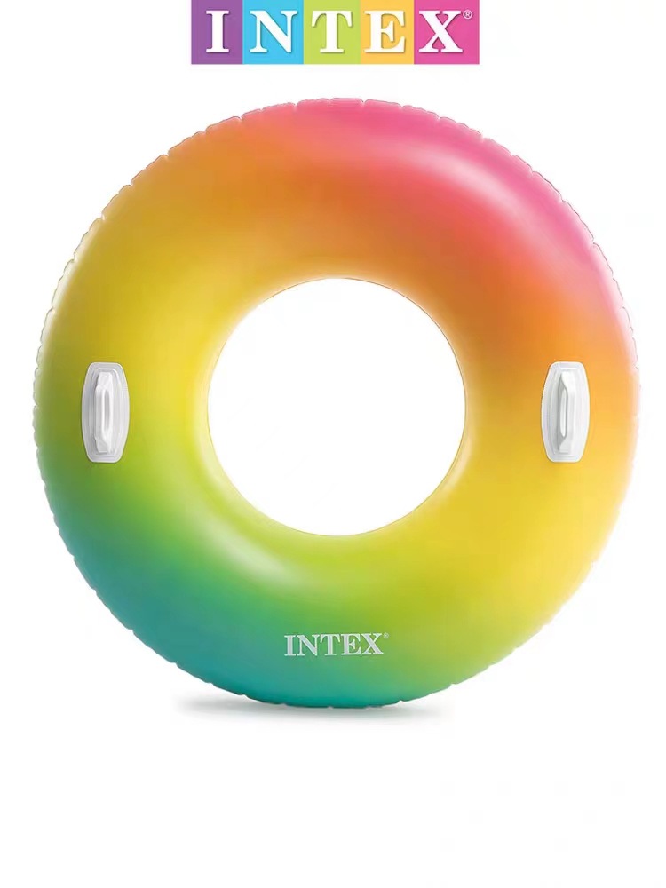 INTEX rainbow gradient swimming ring, adult swimming ring, inflatable thickened life ring, floating on water, inflatable life-saving