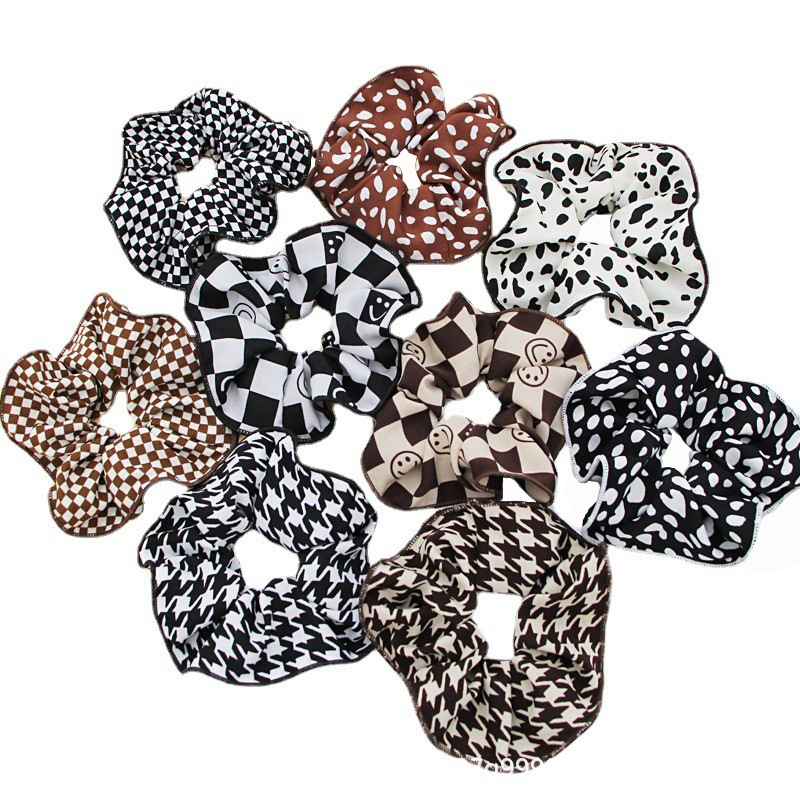 New Thousand-Bird Check Checkerboard Leopard Print Smiling Face Large Hair Circle Fashion Hair Accessories Female Hair Rope Head Rope Item Picture