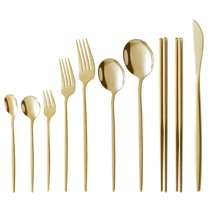 Wholesale Stainless Steel Knife, Fork And Spoon Portuguese Japanese Western-Style Tableware Gold Plated Dessert Spoon Fork Chopsticks Ice Cream Spoon Fruit Fork Item Picture