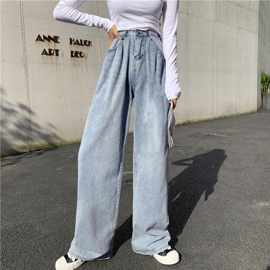 Retro high-waisted wide-leg jeans for women, spring and autumn straight-leg pants Item Picture