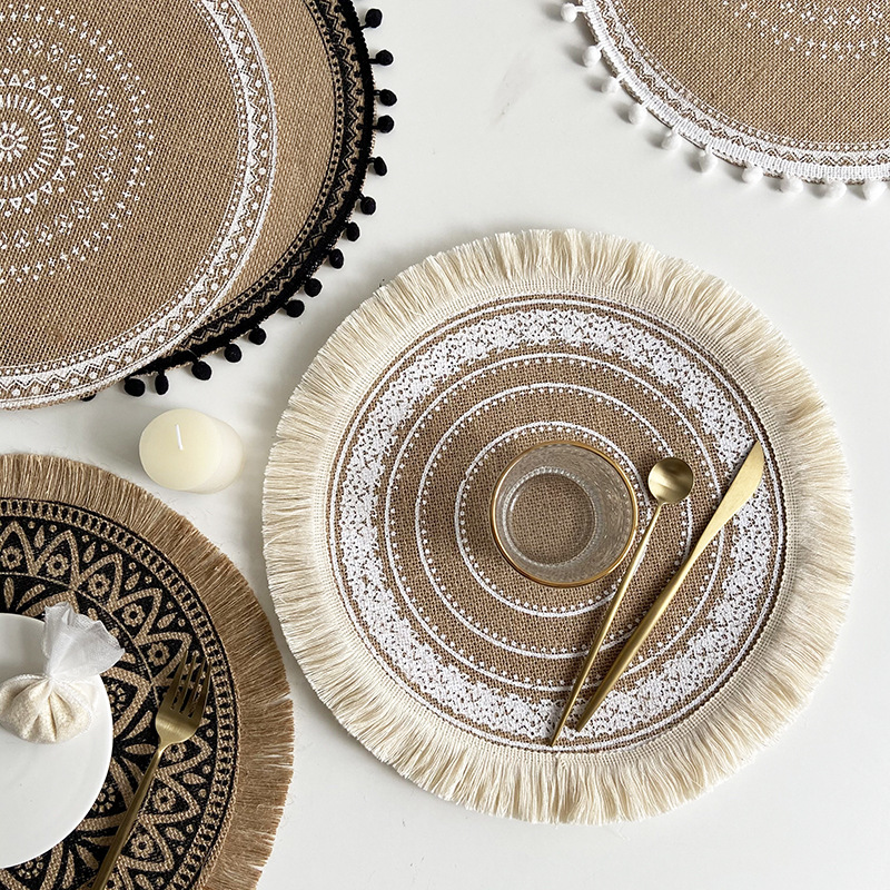 Woven Coasters Ins Wind Nordic Placemat Cotton Linen Table Heat Mat Shooting Props Round Jute Decorative Mat