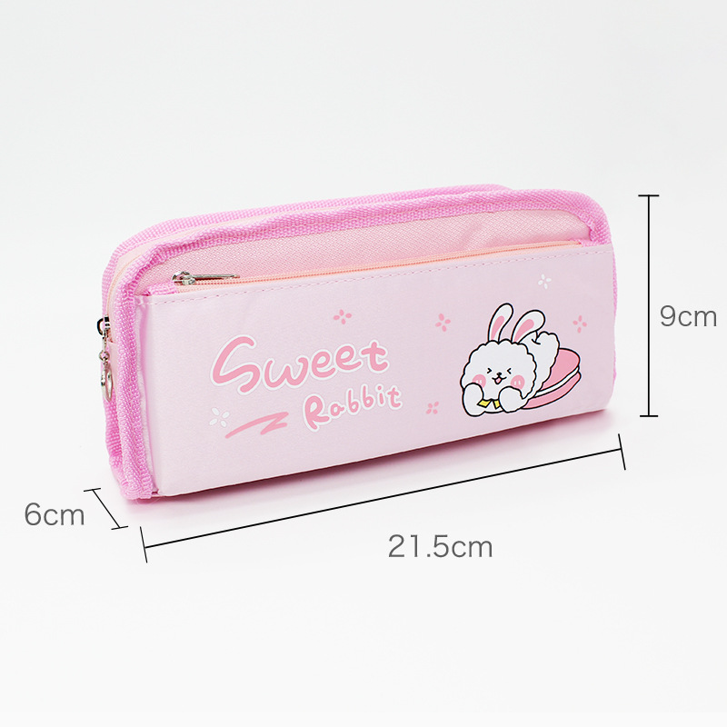 2023 Rabbit New Student Pen Bag Double Lattice Male And Female Students Stationery Bag Double Zipper Double Large Capacity Pencil Bag Item Picture
