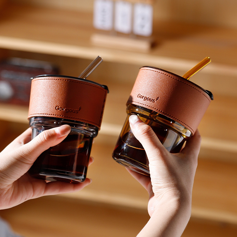 Popular glass bamboo joint cups, straw cups, juice drink coffee cups, promotional gift cups, glass water cups, logo printing details Picture