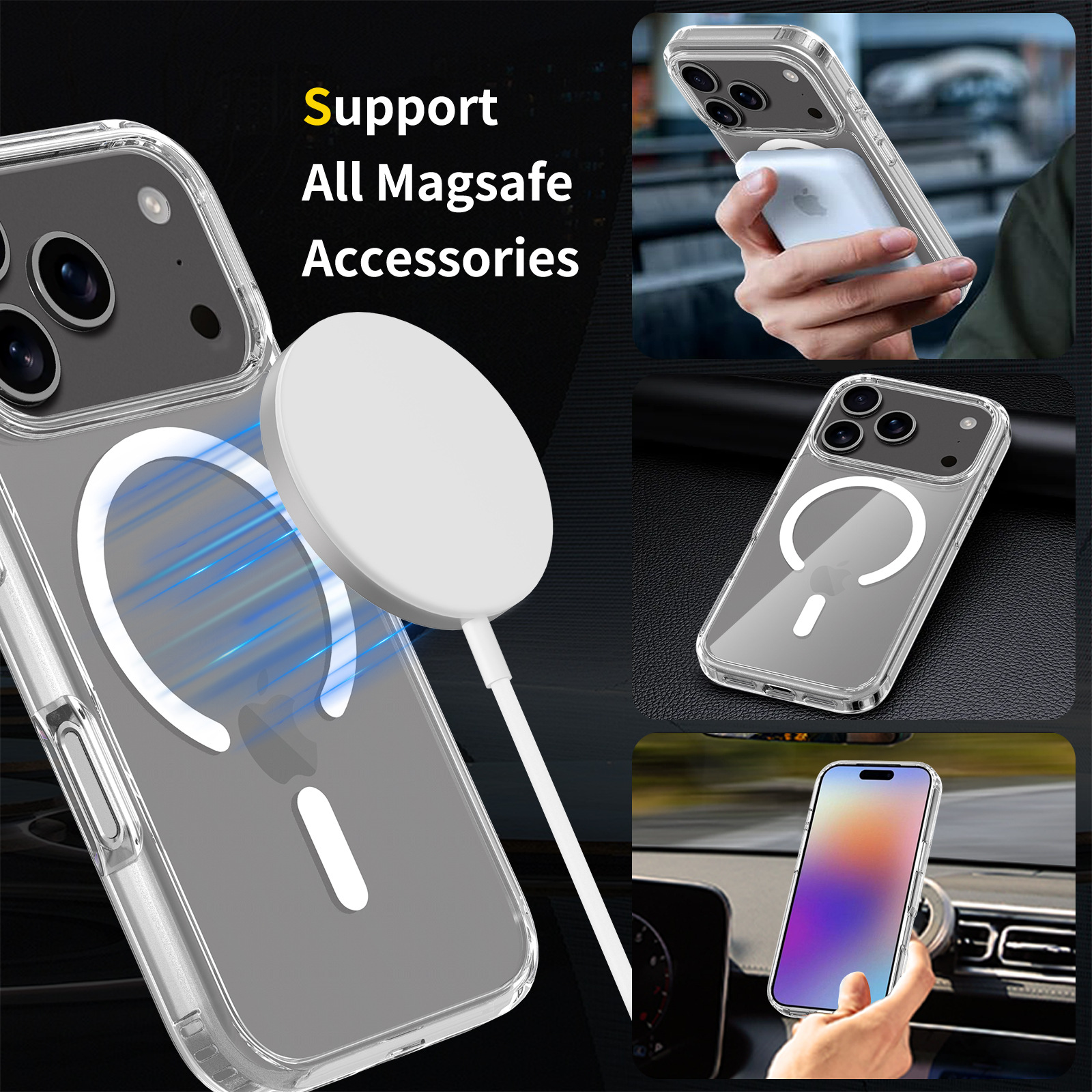 Suitable for Apple 17Promax phone case, magnetic attraction iphone15 plus shockproof 16e full package 14pm transparent case pic 7