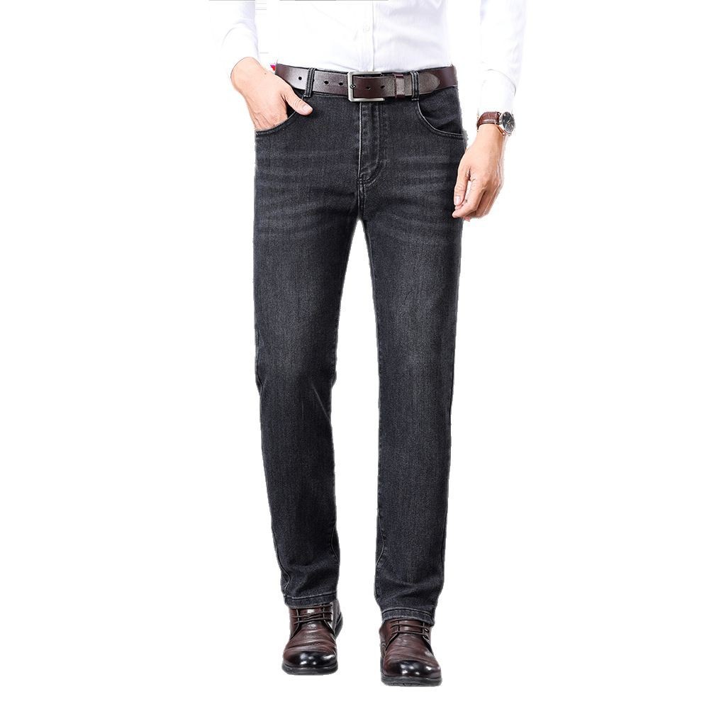 New Spring/Autumn 2025 straight-leg business jeans for men, mid-high-waisted casual middle-aged cotton breathable men's pants Item Picture