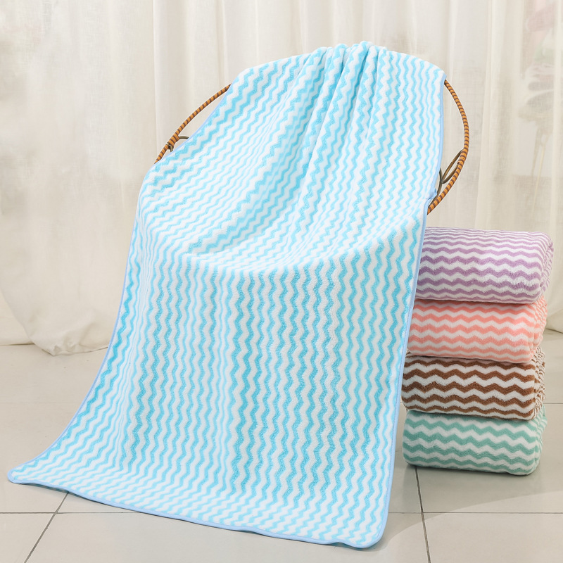 Wholesale Coral Velvet Bath Towel Absorbent Towel Increase Thickened Water Corrugated Wrap Gift Foreign Trade Household Can Be Hair