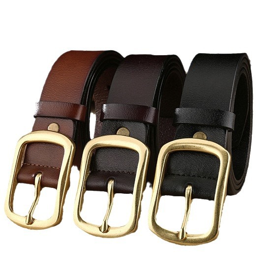Cross-border belts, men's genuine leather pin buckle, youth casual, middle-aged belt, men's trendy, layer cowhide copper buckle, retro belt Item Picture