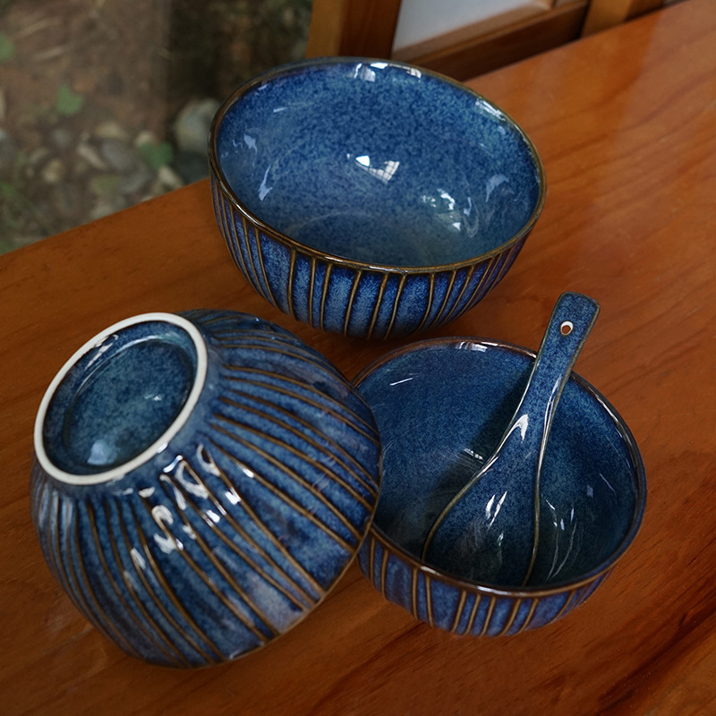 Underglaze colored rice bowl for household use, 2024 new style of kiln-changed ceramic small bowl, personal special spoon, high appearance level, Japanese tableware Application Scenario