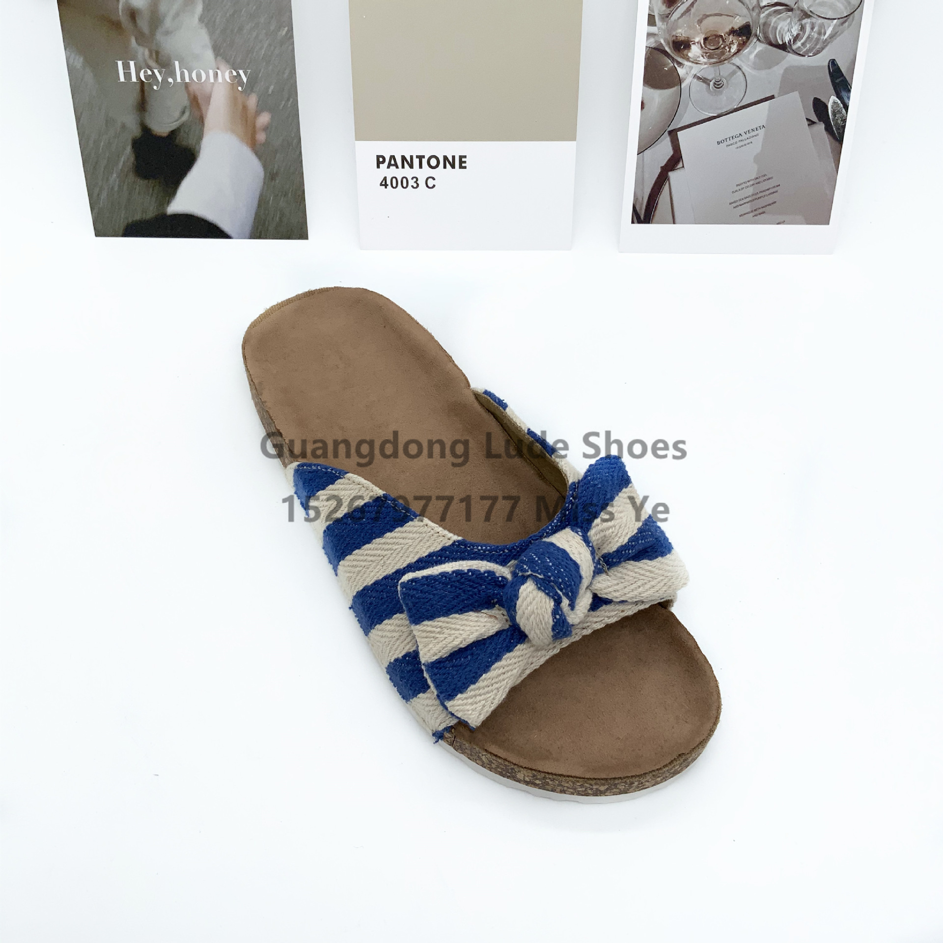 Summer New Platform Slippers Women Wear Craft Shoes Guangzhou Women's Shoes Casual With Striped Bow Slippers Women Specification drawing