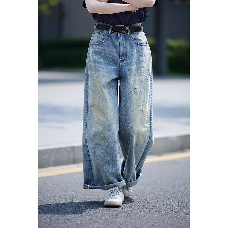 【杂想】四季款夏日风暴破洞重工水洗牛仔裤直筒裤