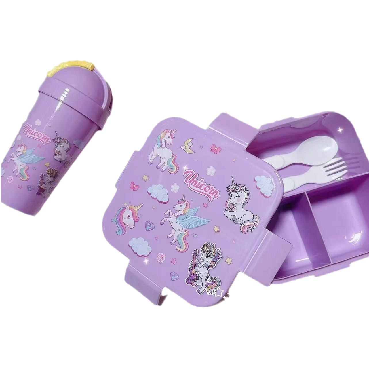 The new Sanrio plastic compartments cute lunch box comes with tableware and separate lunch boxes for students to carry conveniently Item Picture
