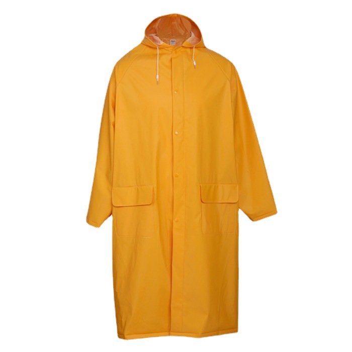 Yellow polyester PVC labor protection and sanitation workers' long raincoat, PVC labor protection reflective strip raincoat Item Picture