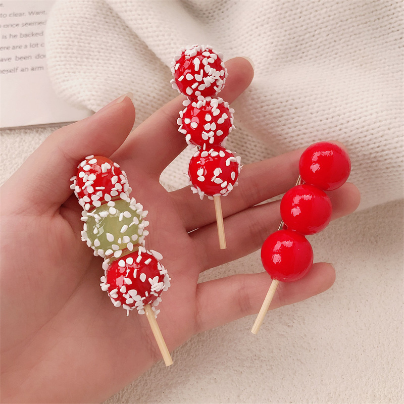Fun and creative simulated sugar-coated haws hair clips, cute girls, super sweet hawthorn string headwear, high-end hair accessories details Picture