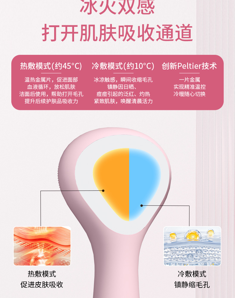 2026新款多效合一硅胶洁面仪电动加热洗脸仪红蓝光温感导入仪冰敷详情11