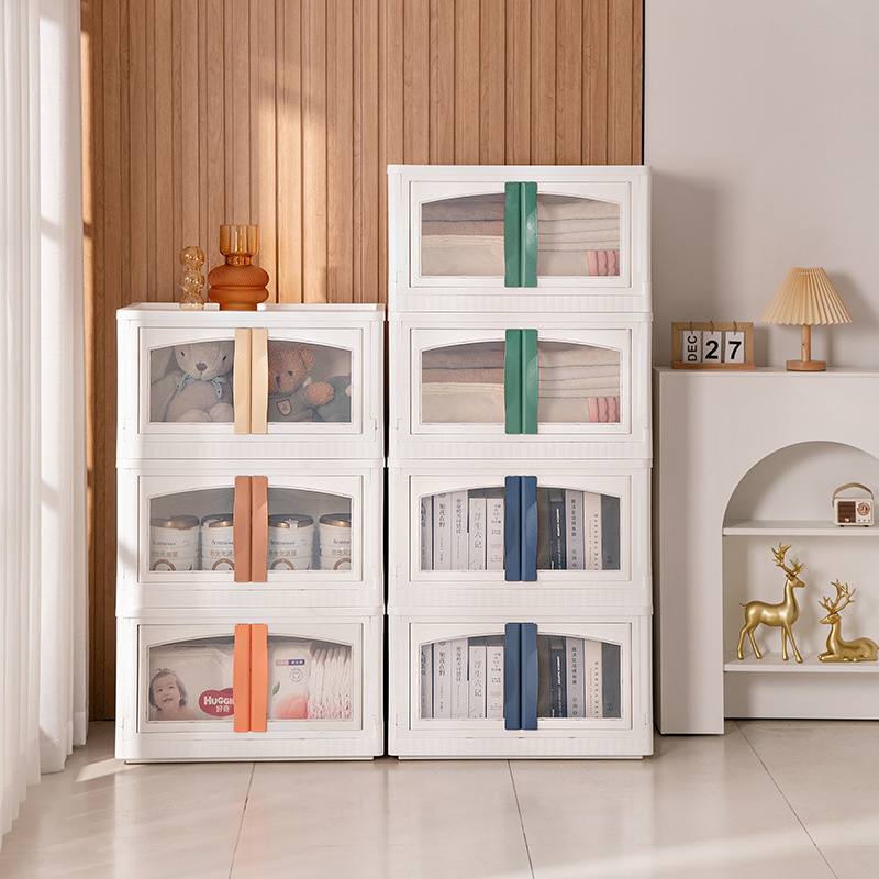 Plastic storage box, household snack and toy organizing box, transparent folding box, foldable front door folding storage cabinet 0753 Specification image