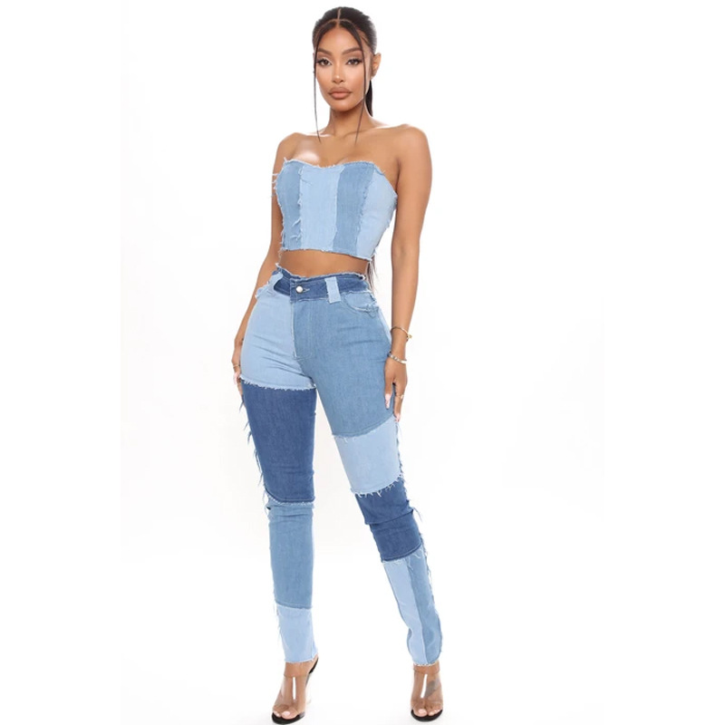 2021 Autumn new collection of Amazon Super Elastic high-waisted fringed pencil slimming women's denim trousers from the original factory