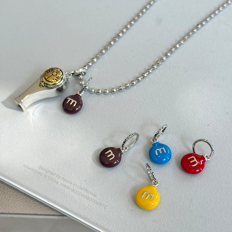 925 sterling silver colored m chocolate bean pendant, simple handcrafted DIY design, fashionable necklace, suitable for both men and women, N0295 Specification image
