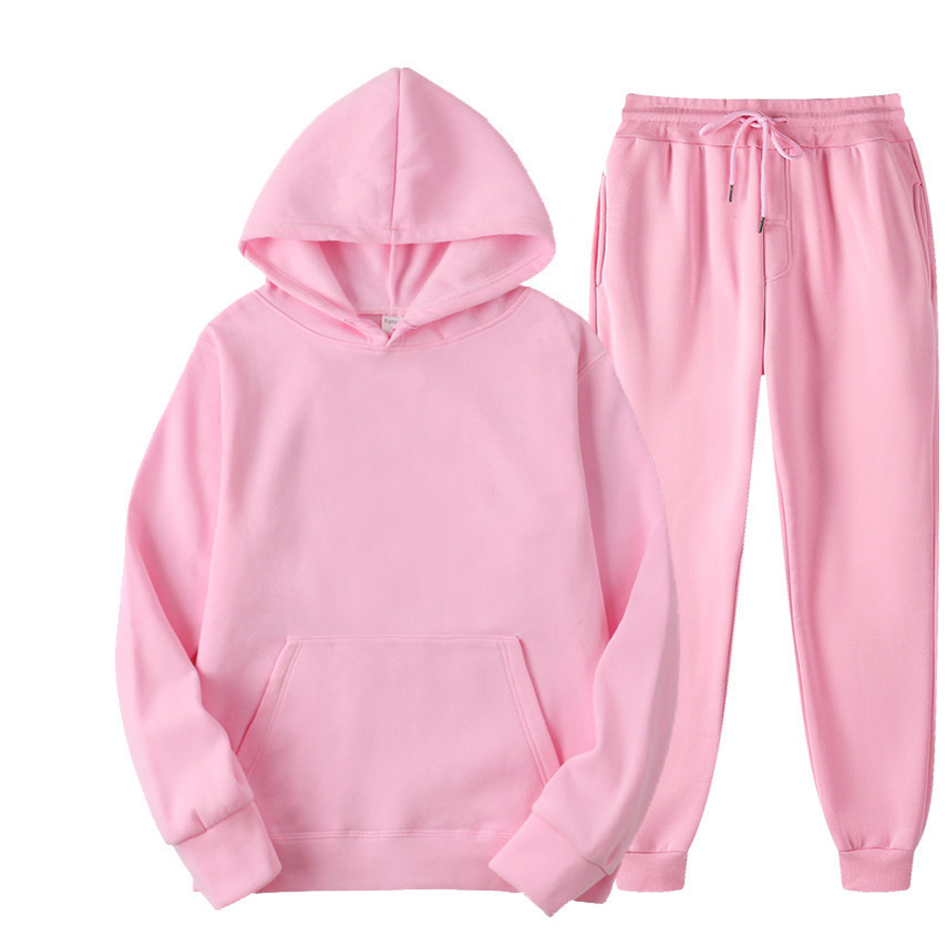 New fleece men's solid color pullover hooded sweatshirt set, sport two-piece set, men's hoodie, sweatshirt and sport pants Item Picture