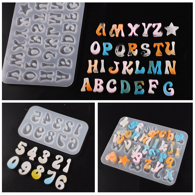 diy crystal epoxy resin mirror surface case English letter number pendant keychain silicone mold details Picture