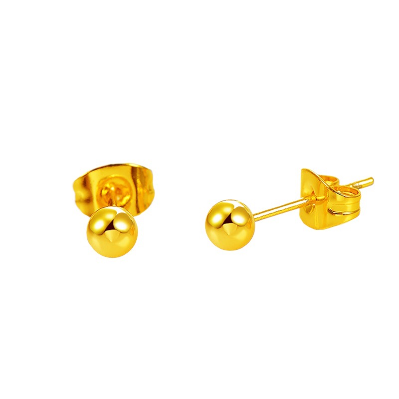 Authentic Vietnamese sand gold bean ear studs for women, simple and individual, anti-allergy ear sticks that don't fade for a long time, 999 imitation 18K gold Item Picture
