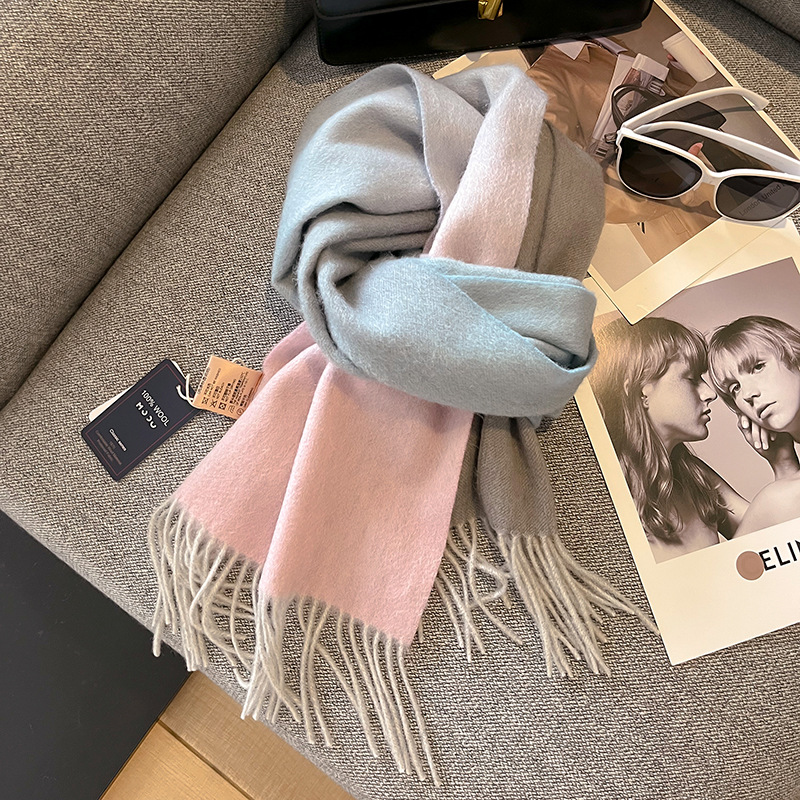 100% Pure Cashmere Scarf For Women Autumn Winter Albas Light Luxury Gradient Water Ripple Thermal Shawl Gift details Picture
