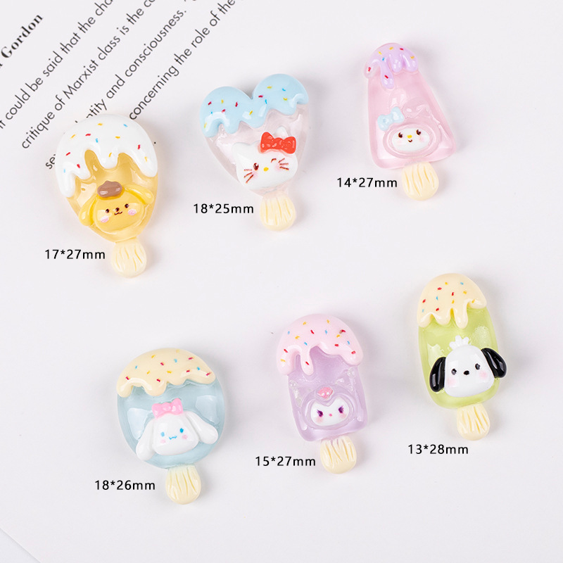 Resin accessories, cartoon Sanrio ice cream, shiny and translucent, diy cream glue, phone case patches, hair accessory materials details Picture